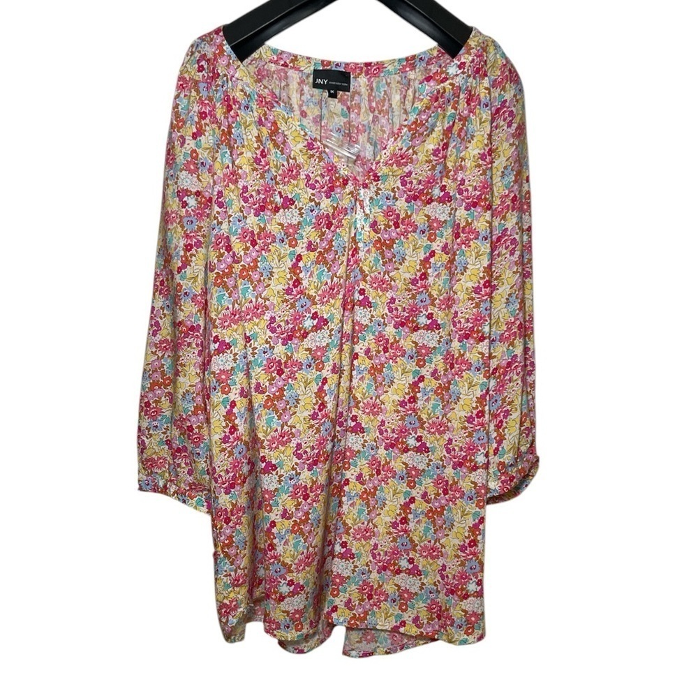 Jones New York white with pink, red, and yellow floral print sz 1 X